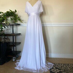 EverPretty small size 4 white a-line maxi dress with flutter sleeves and ribbon